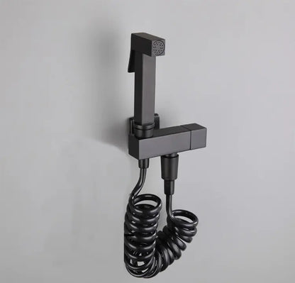 Square Black Brass Bidet Sprayer Set with Angle Valve