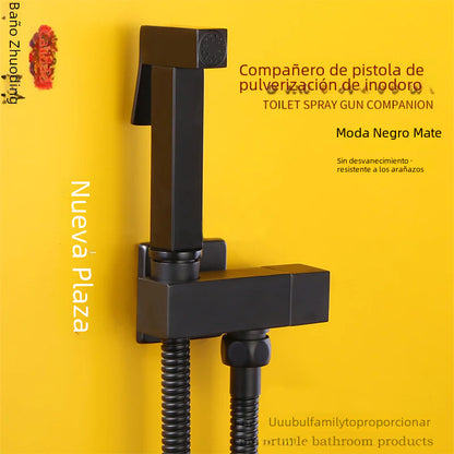 Square Black Brass Bidet Sprayer Set with Angle Valve