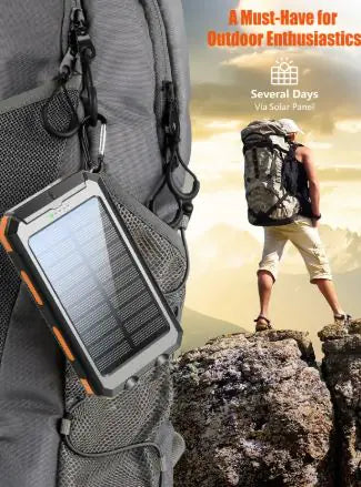 Life Light Solar Power Bank with LED Flashlight - 8000mAh, IP65 Waterproof, Dual USB Output