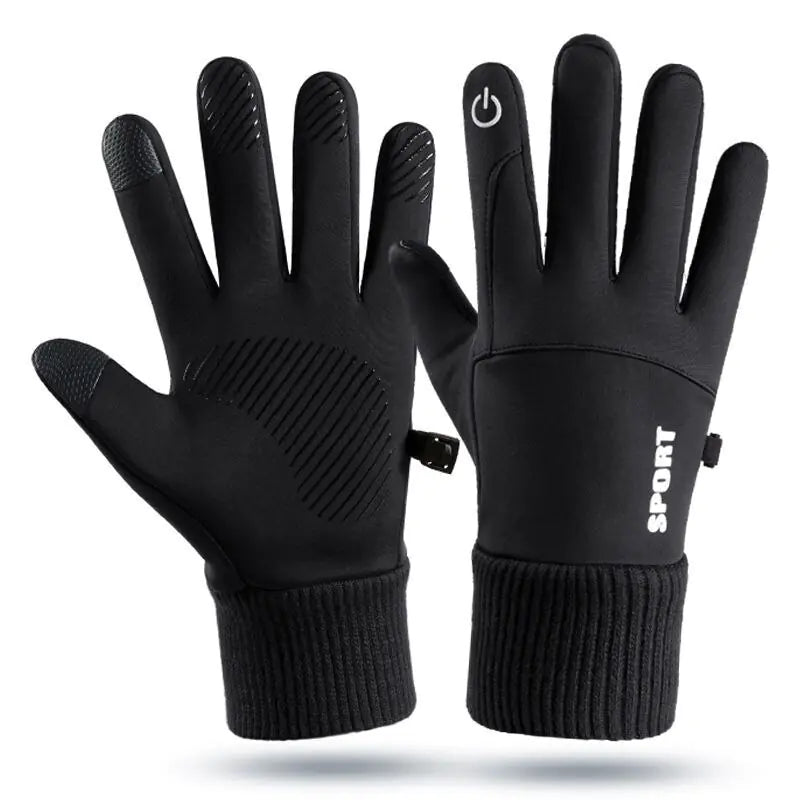 Black Waterproof Fleece Winter Gloves for Sports