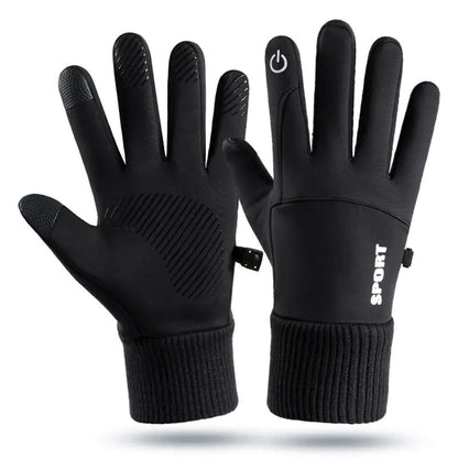 Black Waterproof Fleece Winter Gloves for Sports