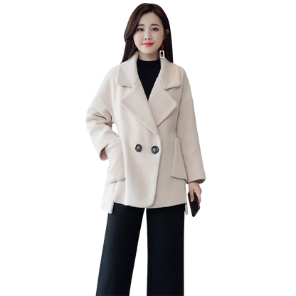 Spliced Solid Color Wool Coat