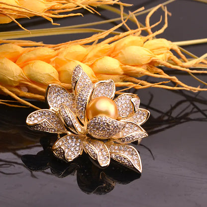 Lotus Flower Brooch with Freshwater Pearls