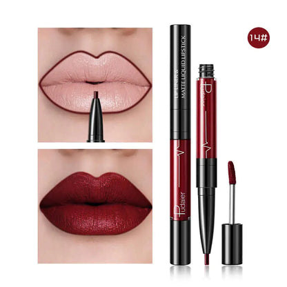 Pudaier 2-in-1 Matte Lip Gloss & Lip Liner - Agate Red