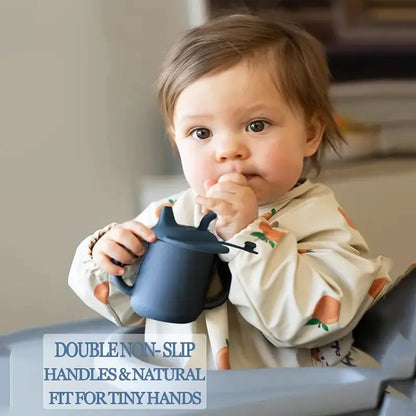 Silicone Infant Straw Water Cup with Handle (Double Mouth)