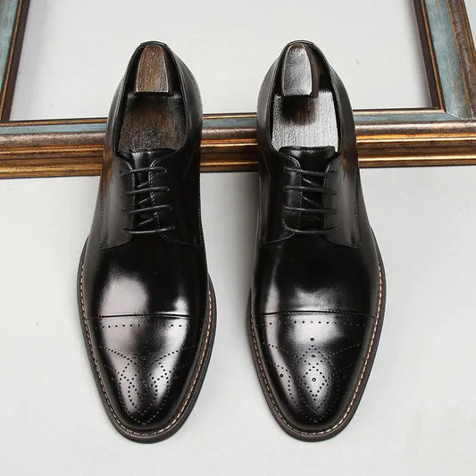 Three Head Carved Leather Wedding Shoes for Groom