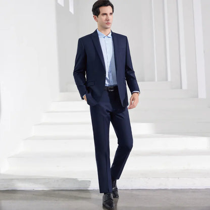 Men's Stylish Business Wool Suit Set - Solid Color Attire