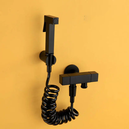 Square Black Brass Bidet Sprayer Set with Angle Valve