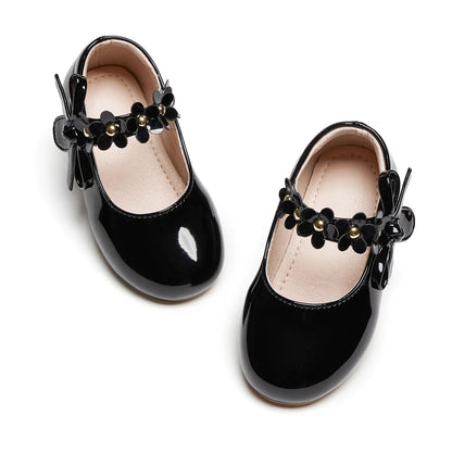 GINFIVE Toddler Girls Mary-Jane Little Girls Slip On Shoes Glitter Ballerina Black Flats Toddler 9