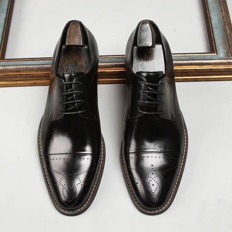 Three Head Carved Leather Wedding Shoes for Groom